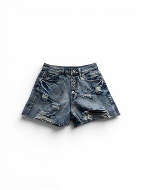 Women's High-Rise Distressed Denim Shorts in Blue